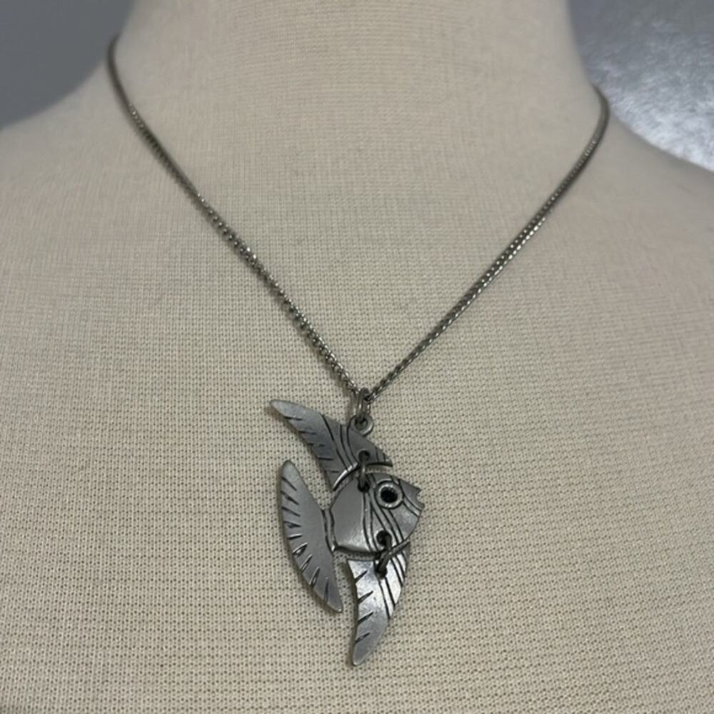Angelfish Necklace Silver Pewter Toned Vintage